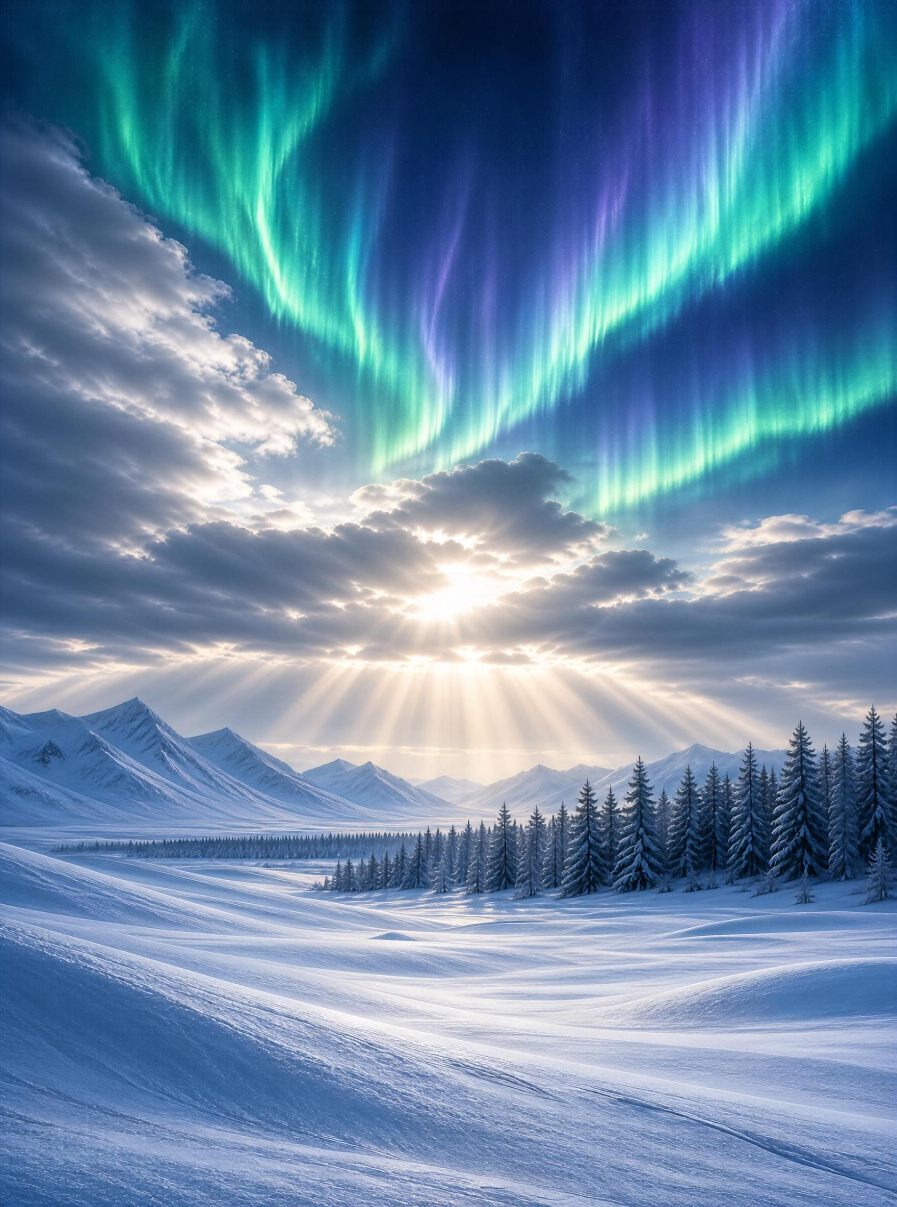 Aurora Over Snowy Landscape