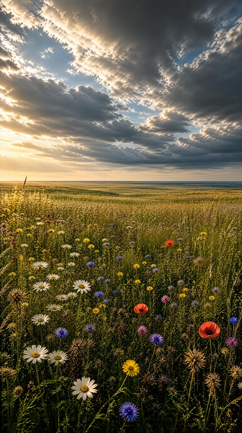 Wildflower Meadow at Sunset