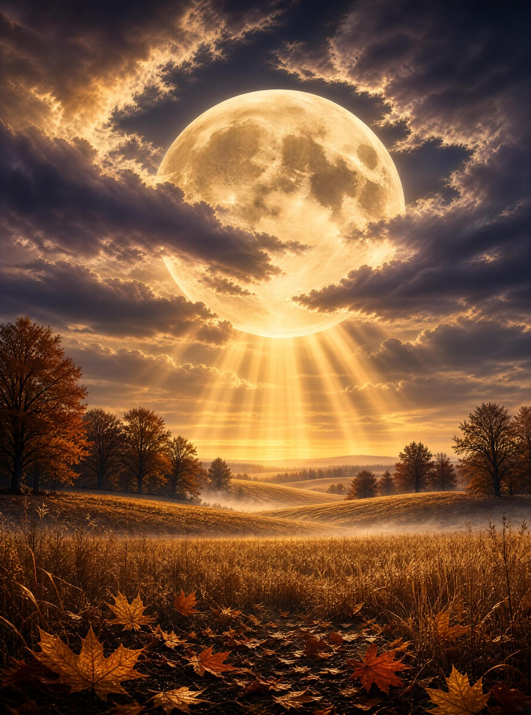 Golden Moon over Autumn Field