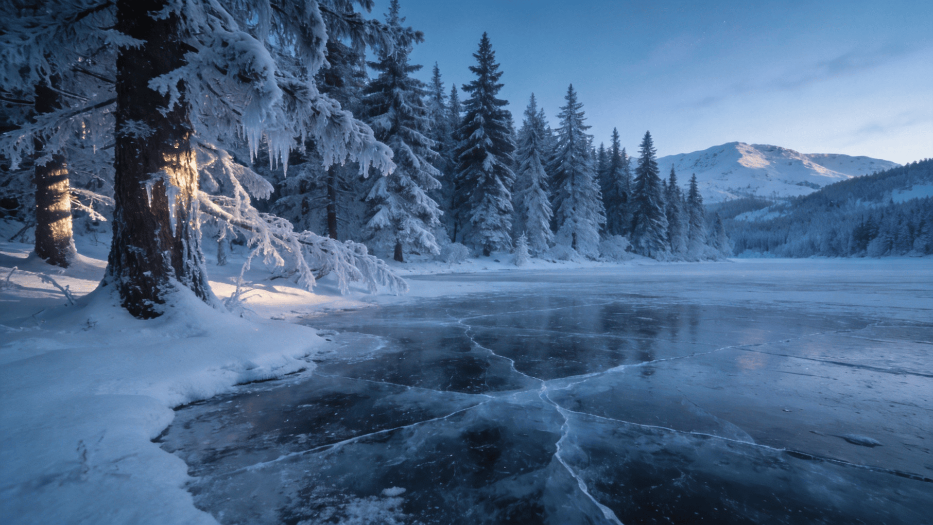 Frozen Lake Beneath Quiet Pines