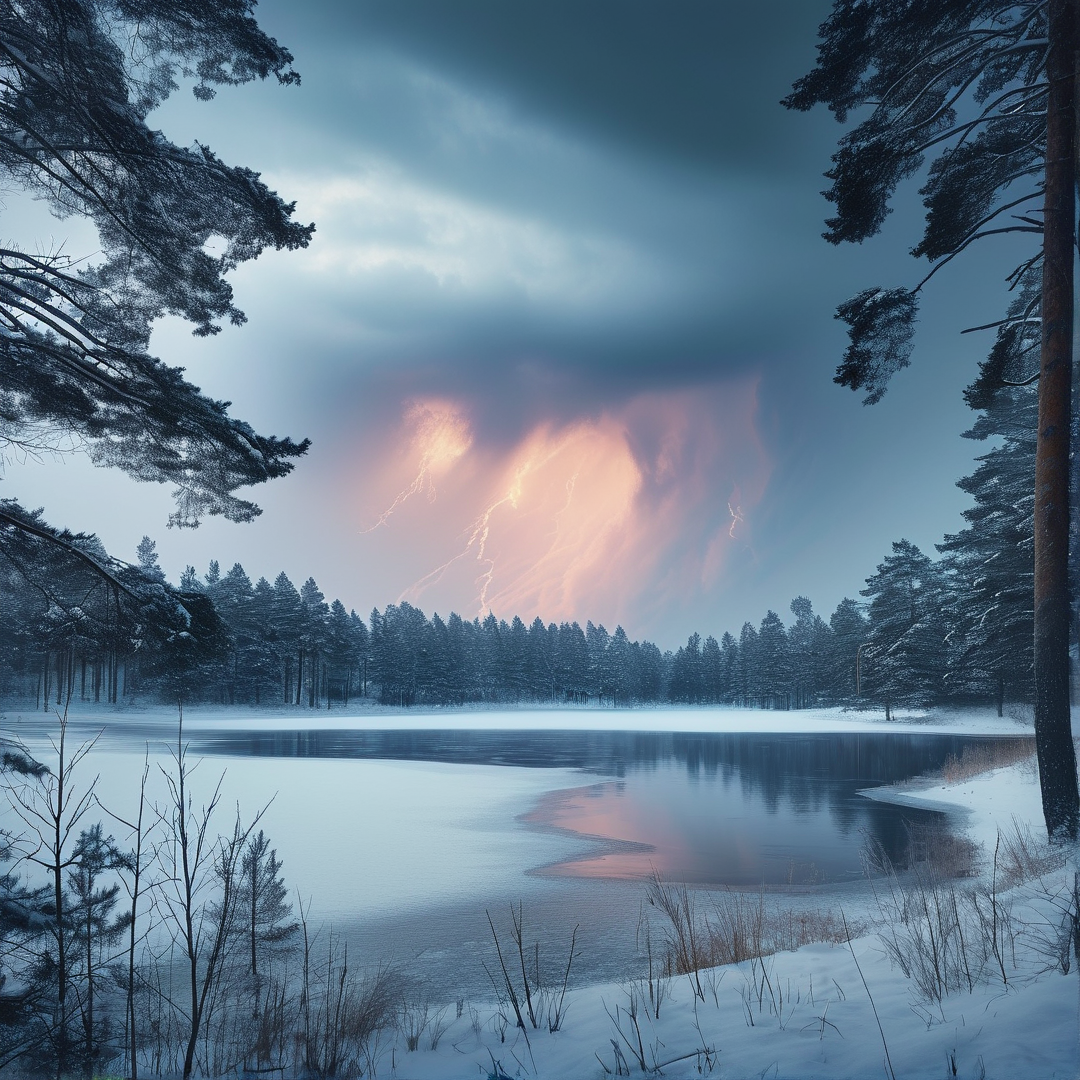Lightning Over Winter Lake