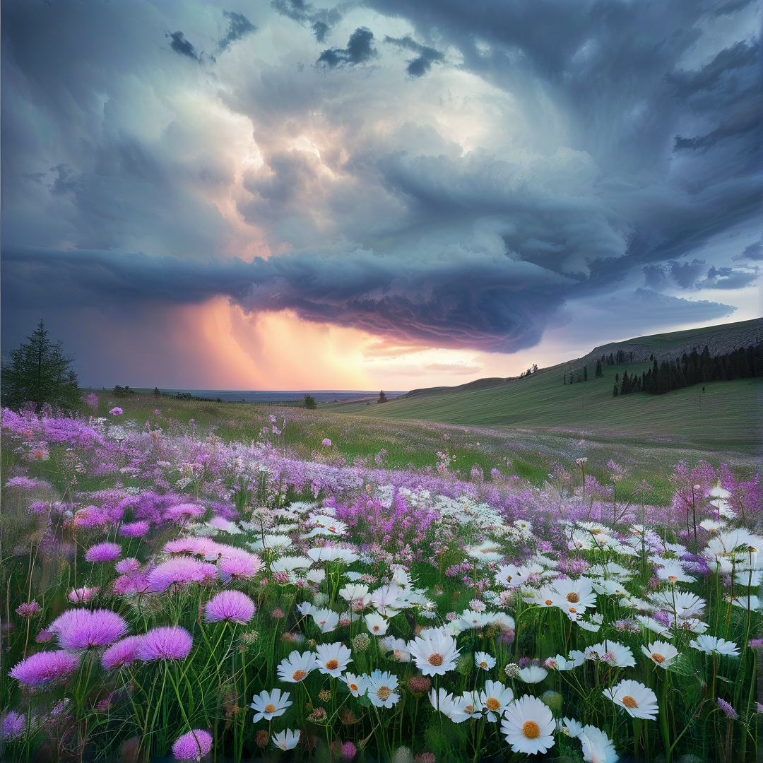 Vivid Meadow with Dramatic Sky