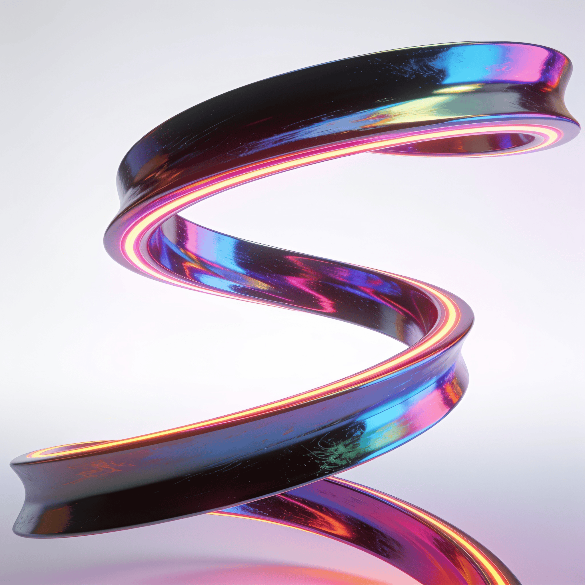 Neon-Lit, Liquid Chrome Curved Ribbon