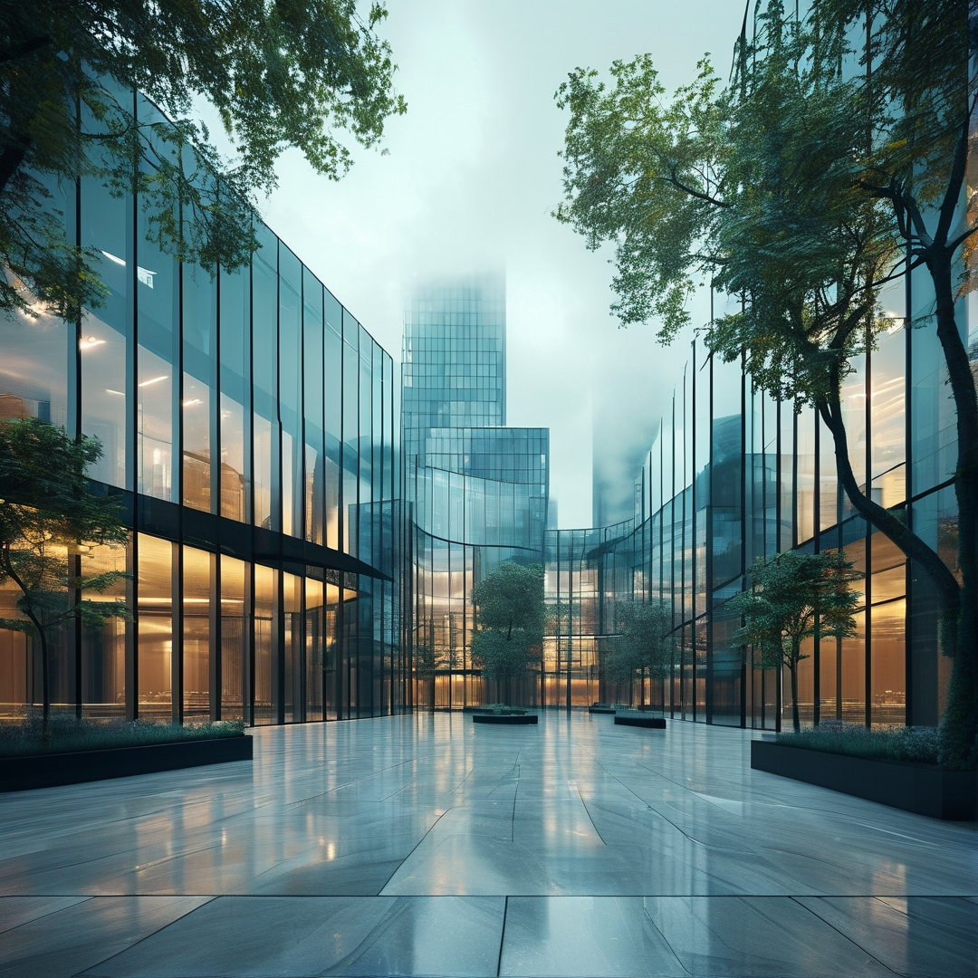 Glass Towers in Misty Plaza
