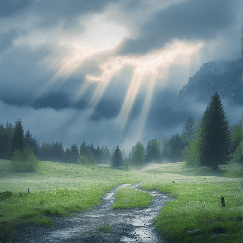 Sunbeams Over Misty Mountain