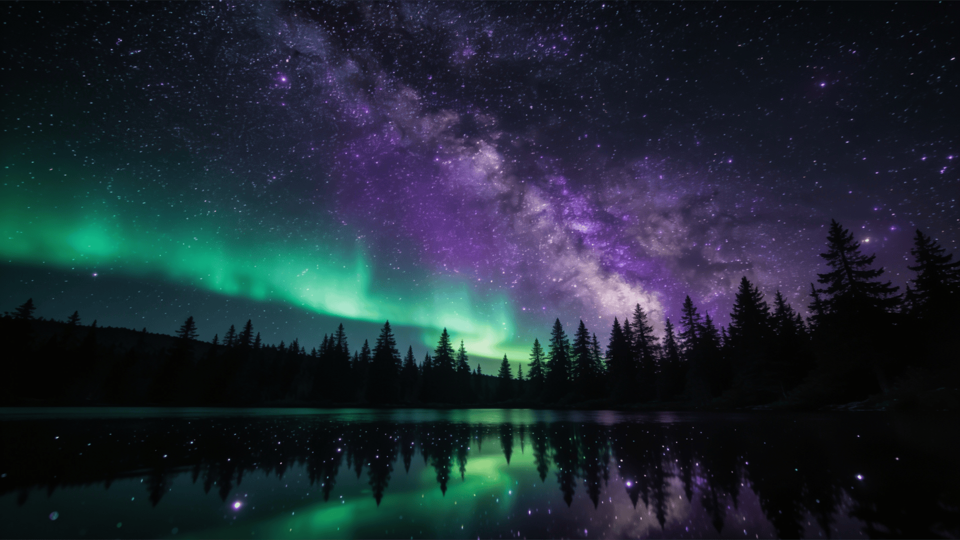 Starlit Lake with Aurora Reflection