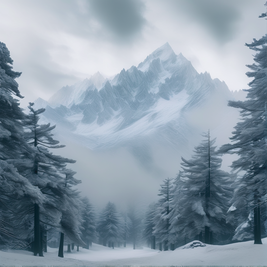 Misty Snow-Covered Peaks