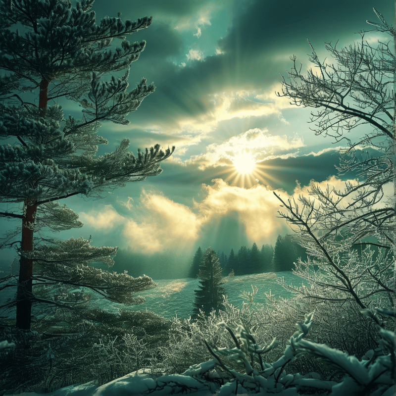 Sunlit Winter Forest Scene