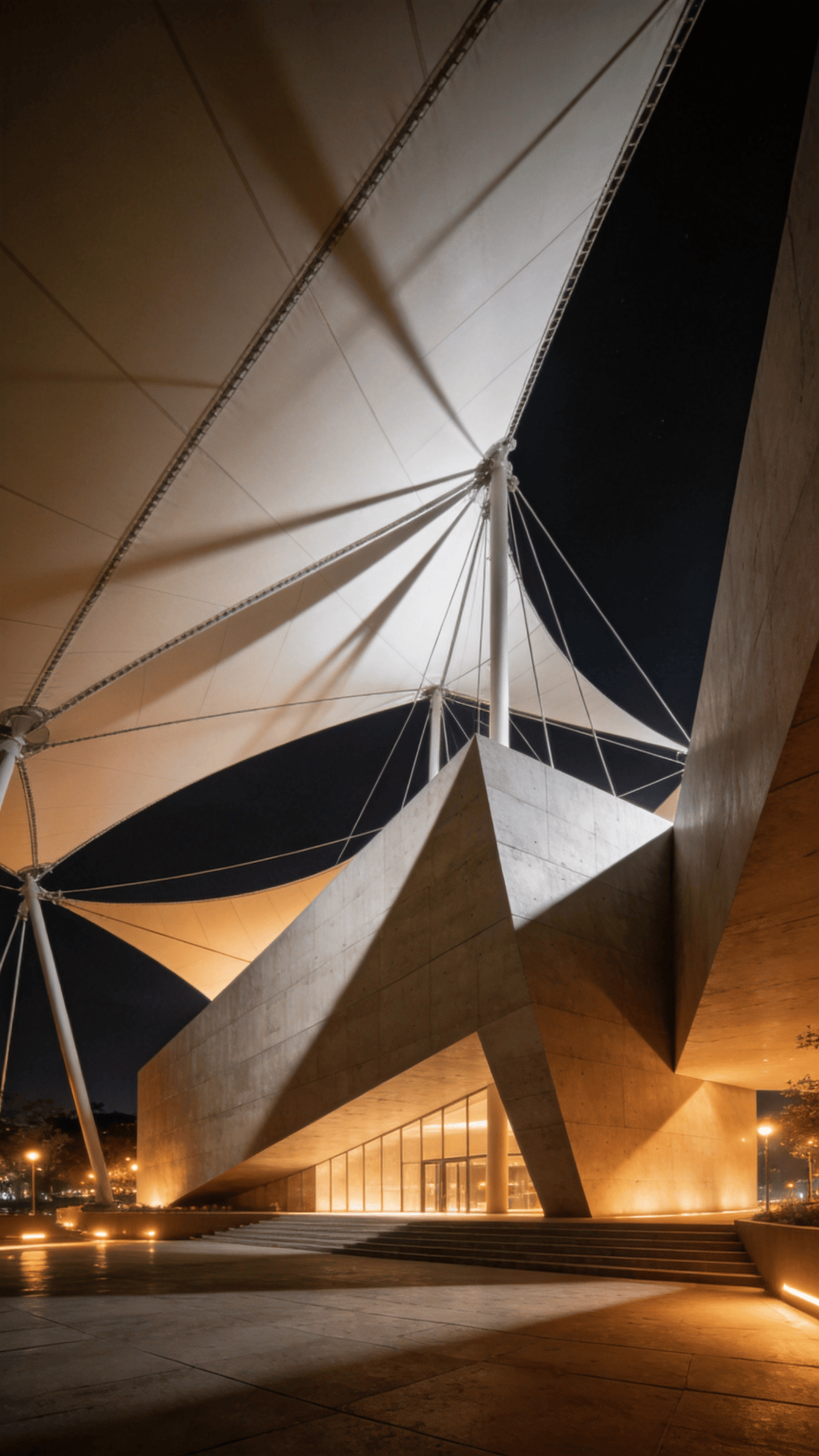 Museum with Tensile Structure — Night With Warm Lights