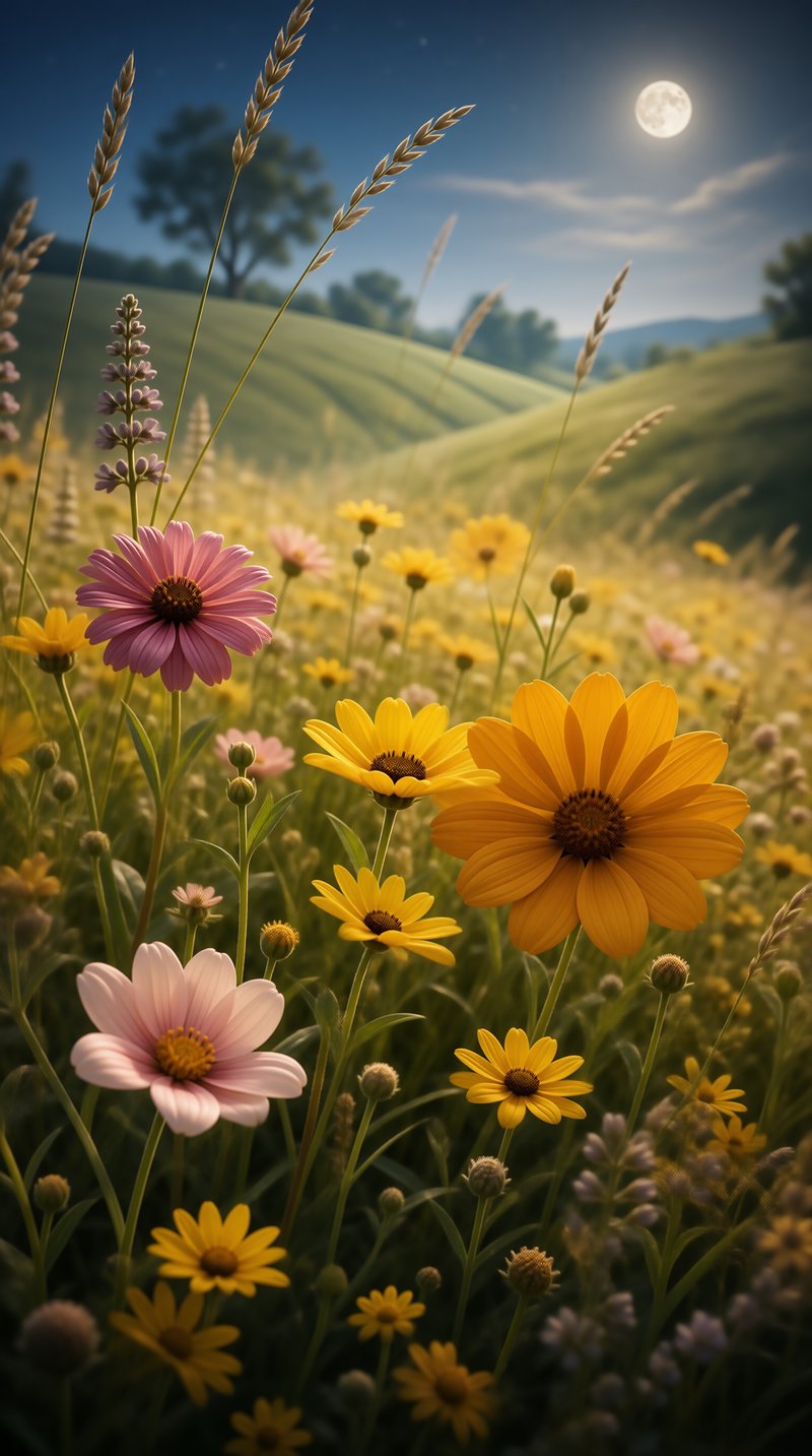 Moonlit Wildflower Meadow