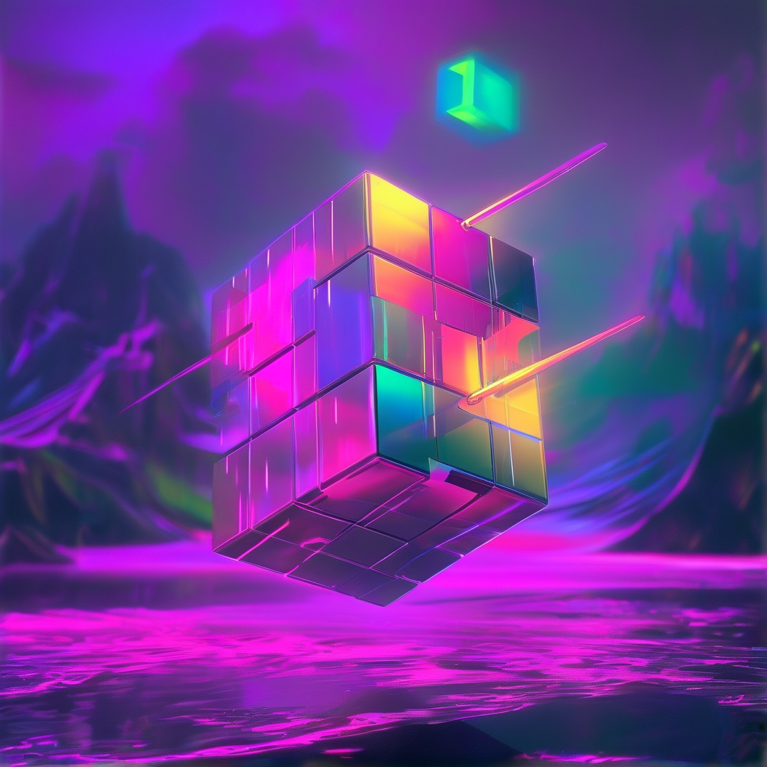 Floating Cube in Neon Void