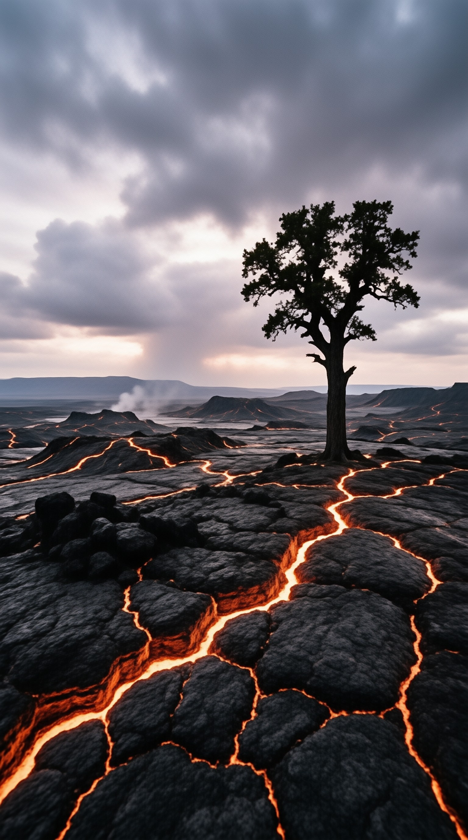 Lone Tree Amidst Glowing Lava