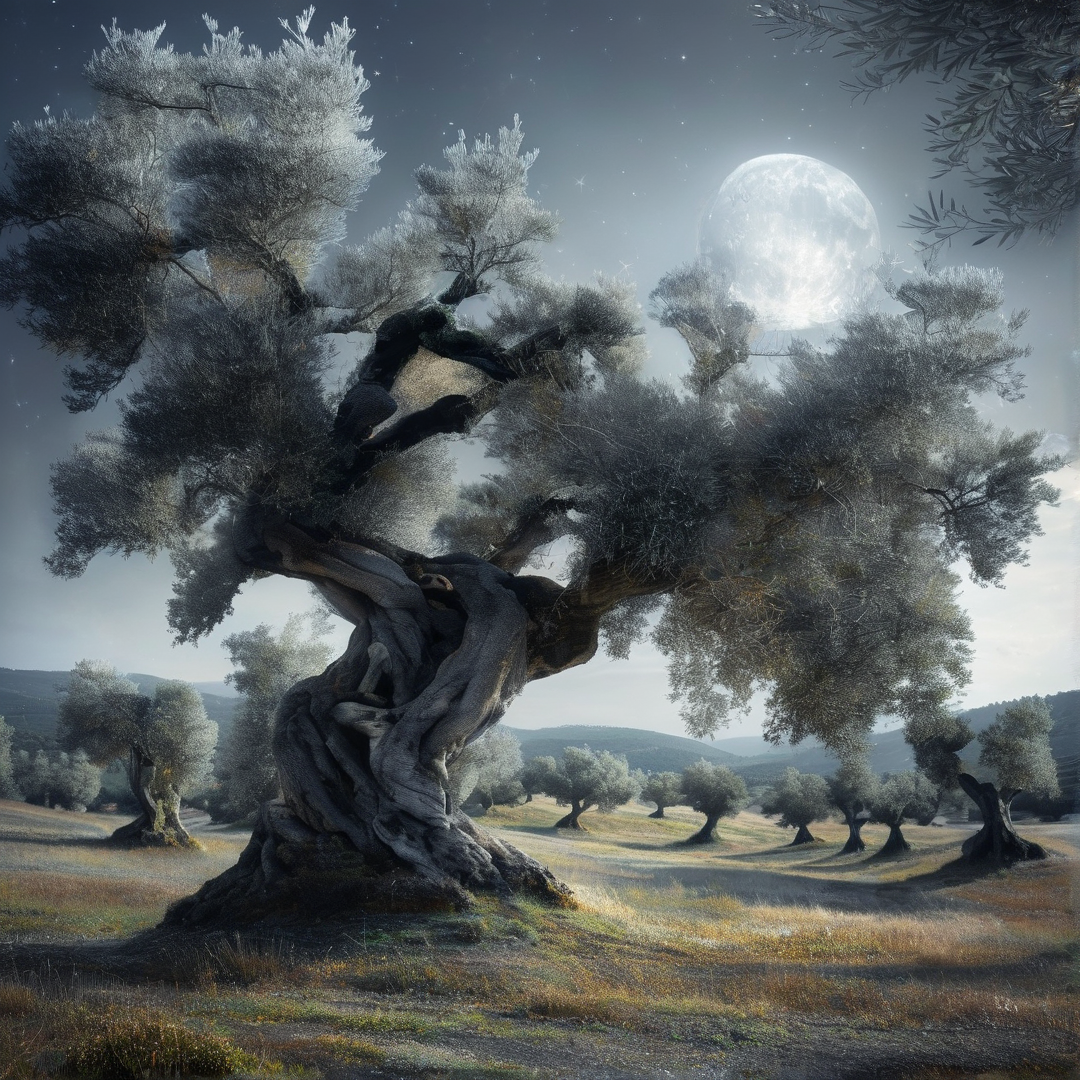 Moonlit Ancient Olive Tree