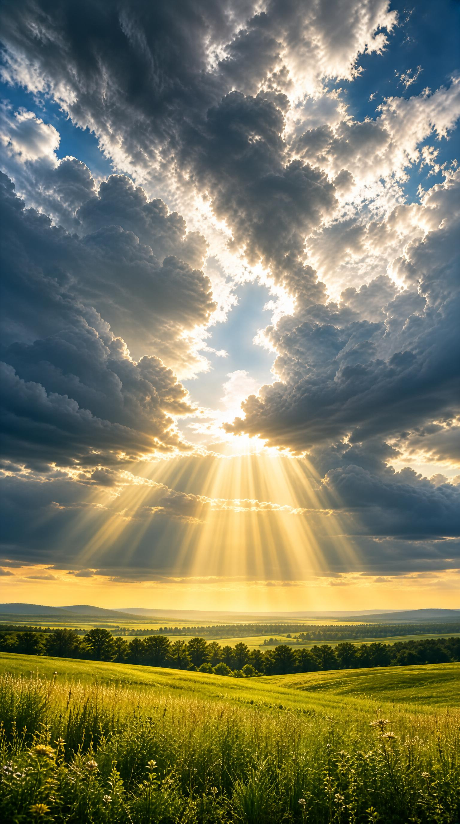 Sun Rays Over Green Fields