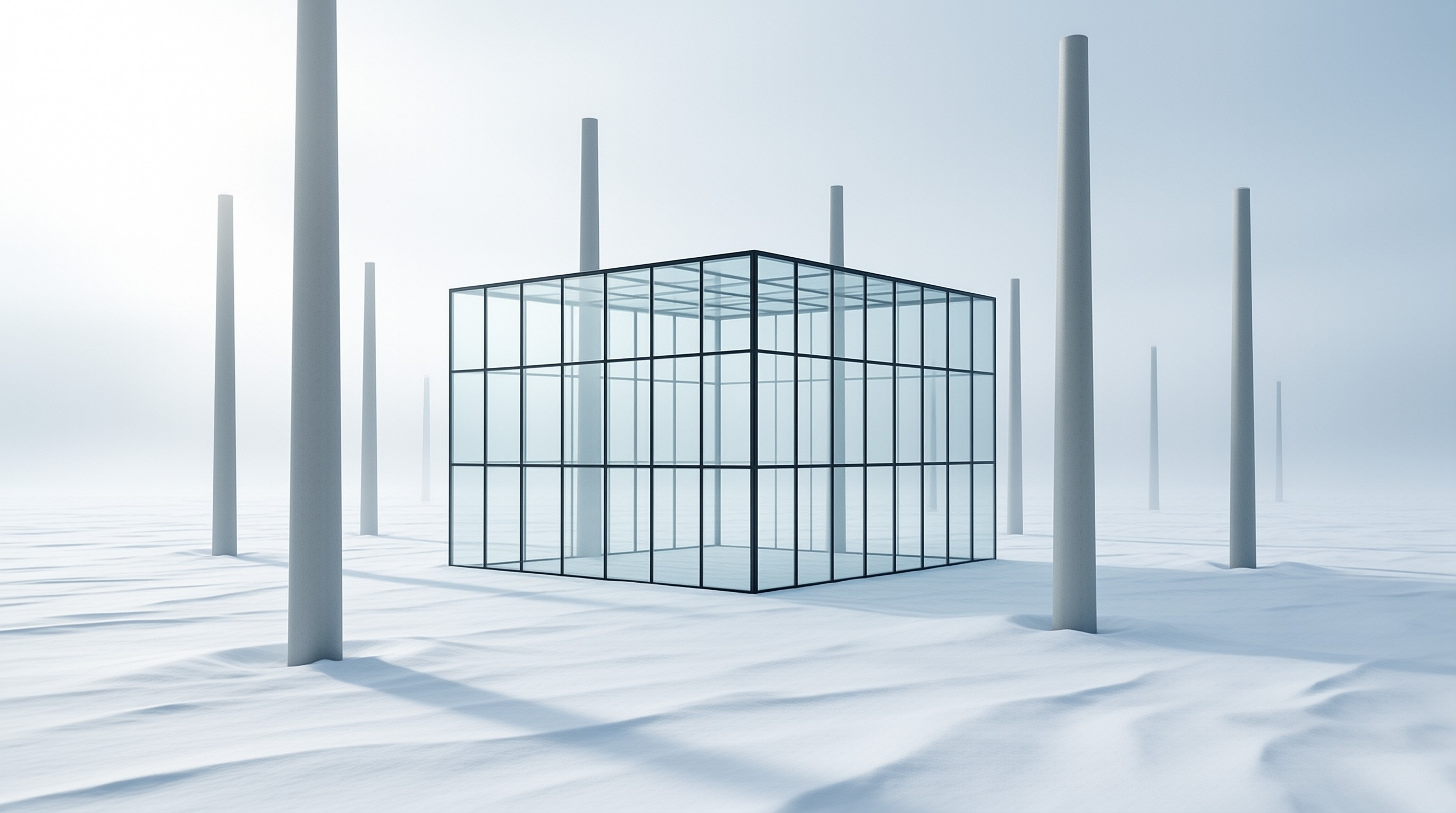 Glass Pavilion in Frozen Mist