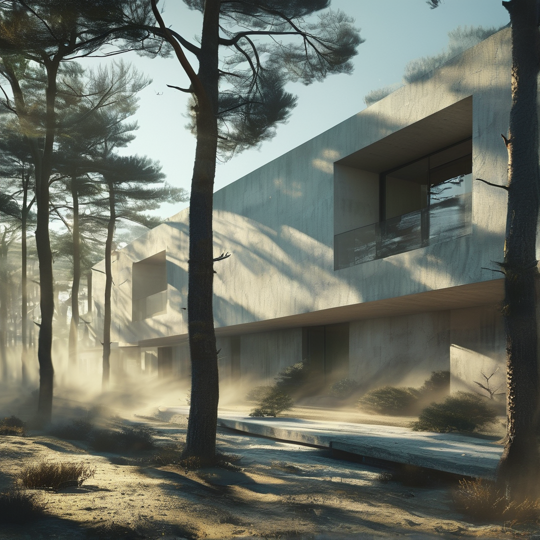 Minimalist Building in Forest