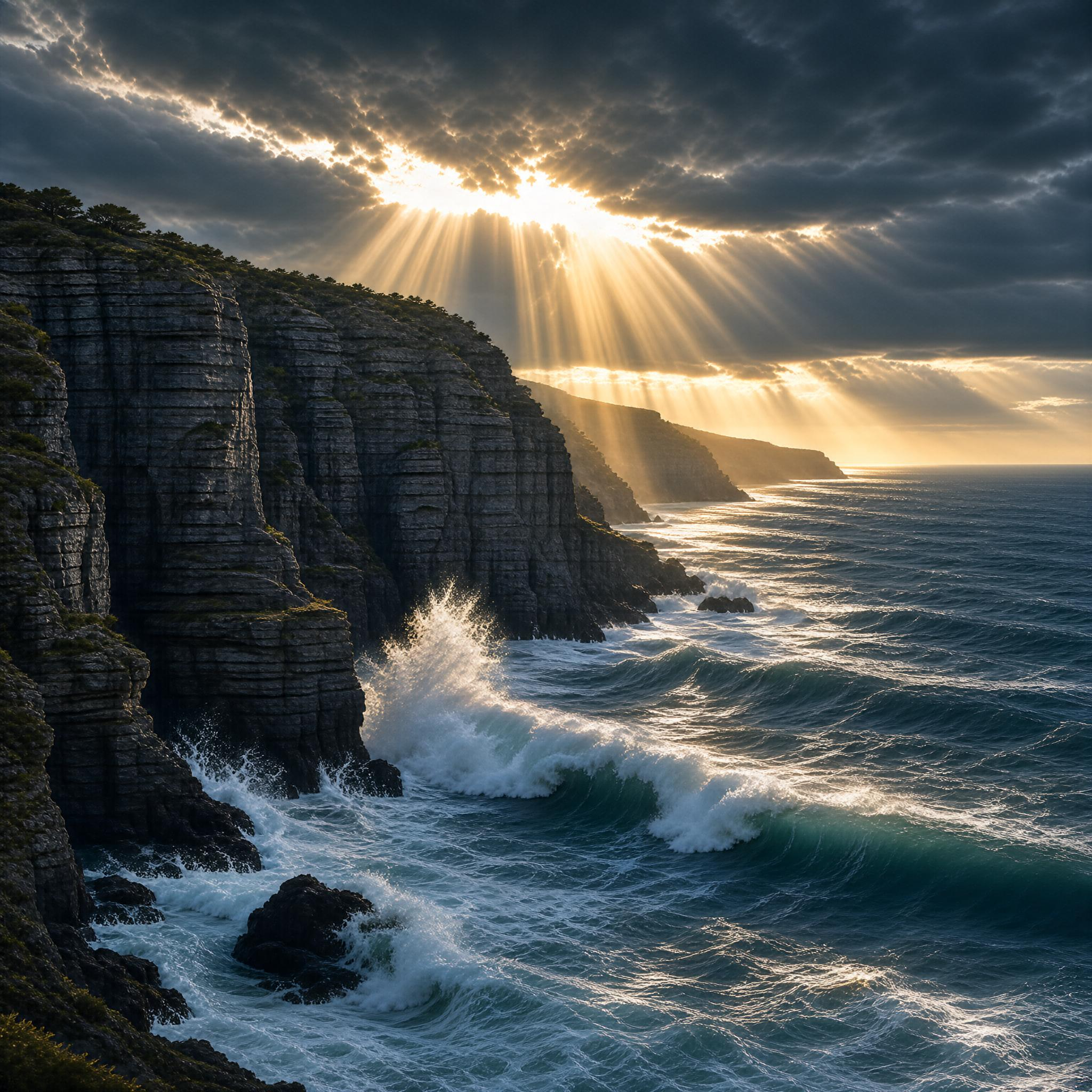 Coastal Cliffs and Sunbeams