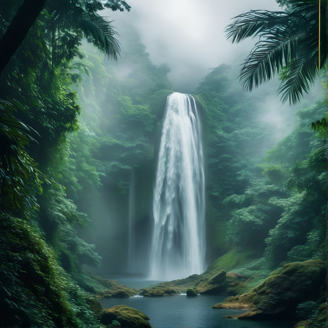 Misty Jungle Waterfall