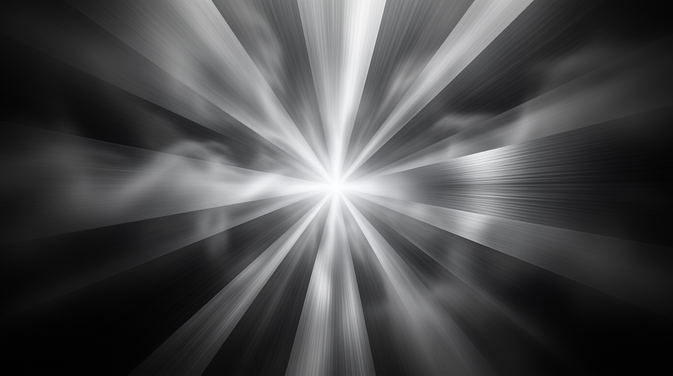 A bright white starburst radiates outward from a central point against a dark gray void creating a sense of speed.