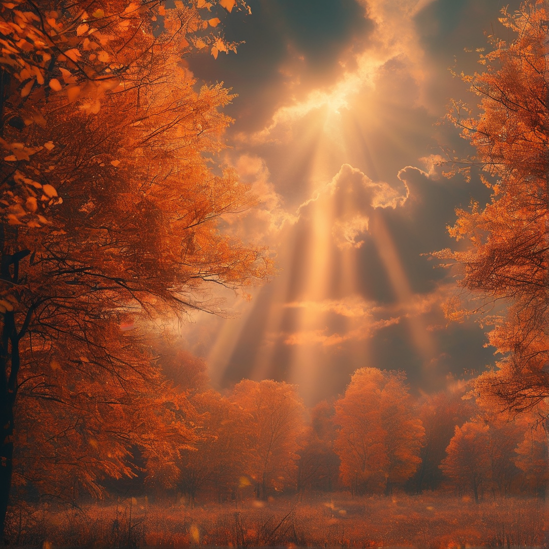 Sunbeams in Autumn Forest