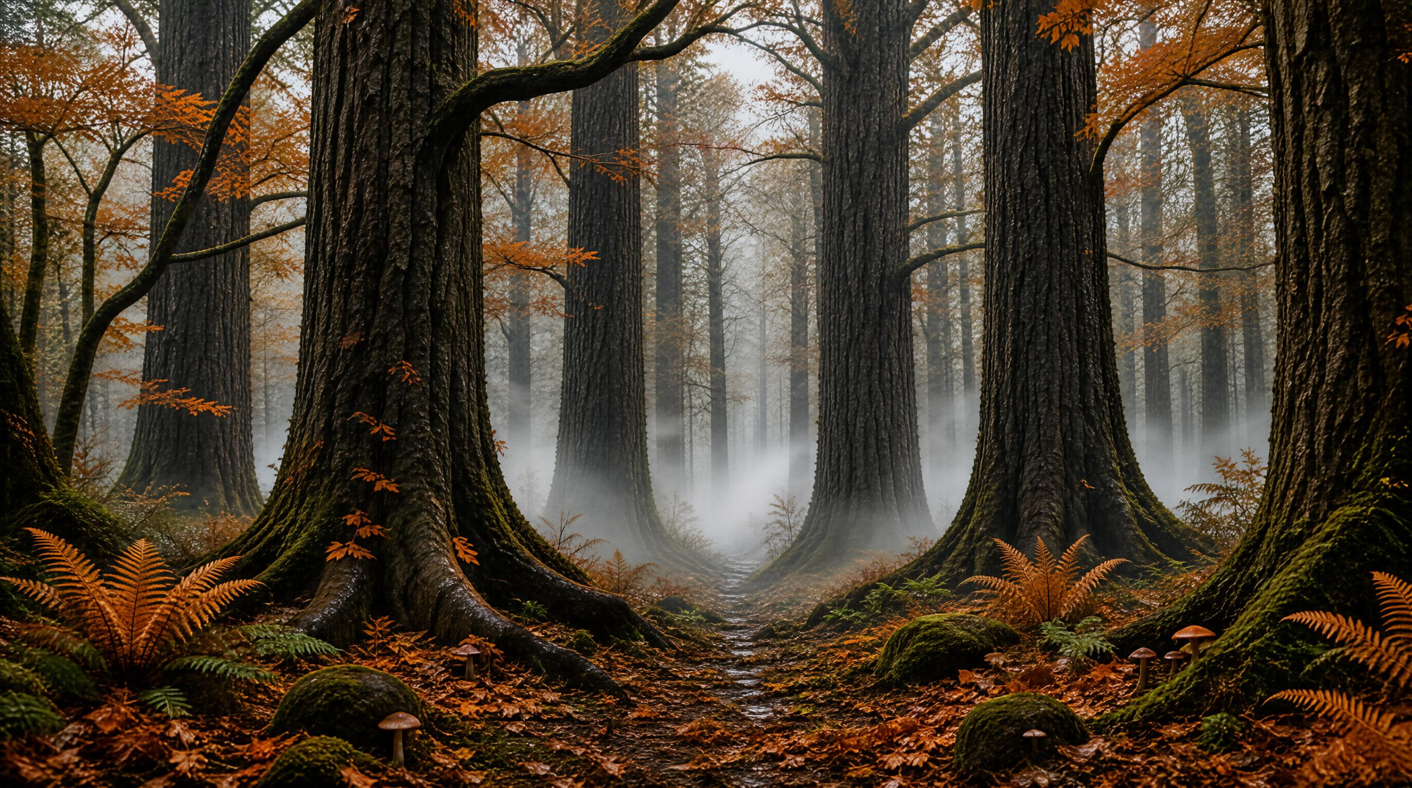Misty Autumn Forest Scene