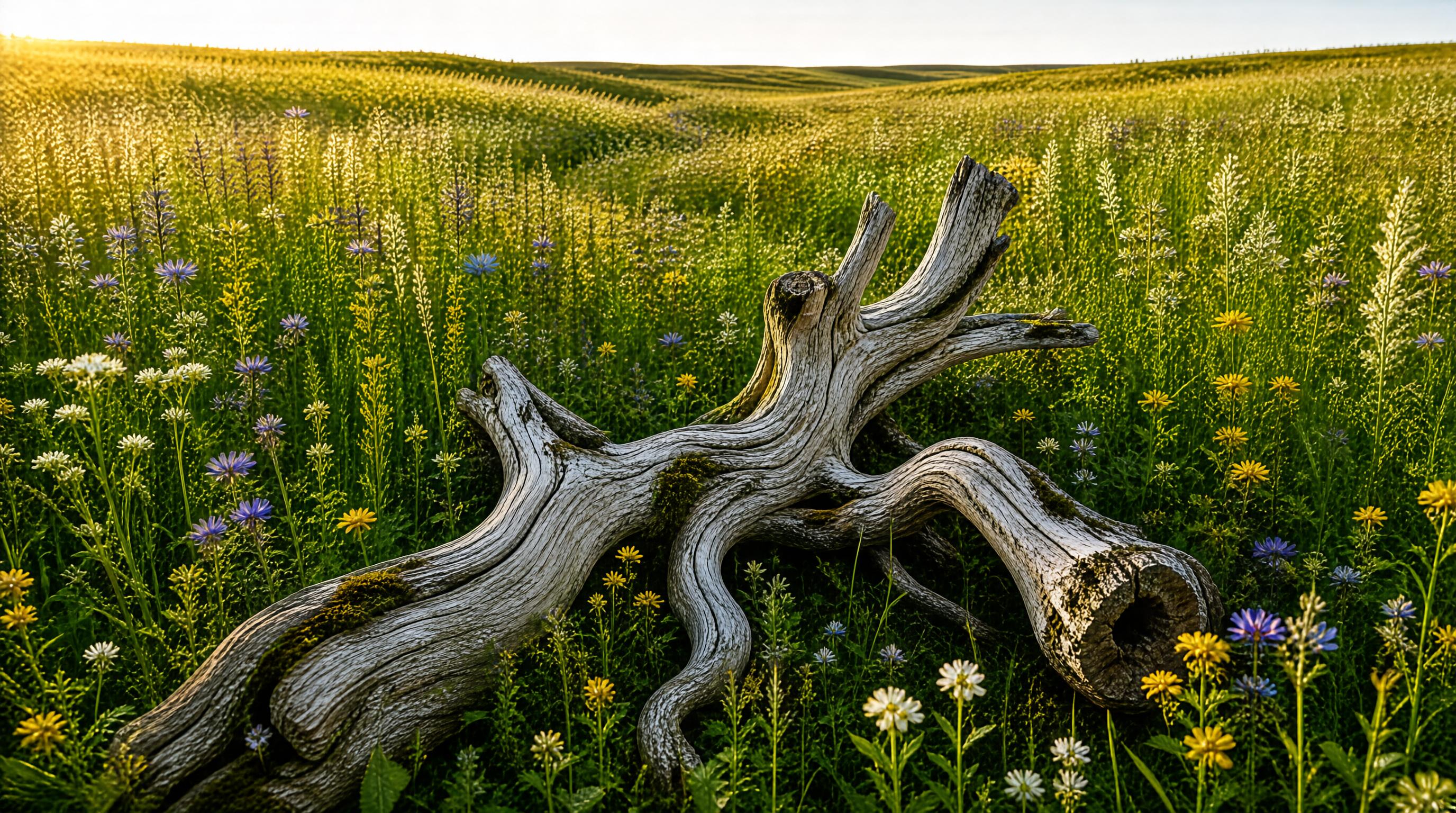 Wildflower Field with Driftwood
