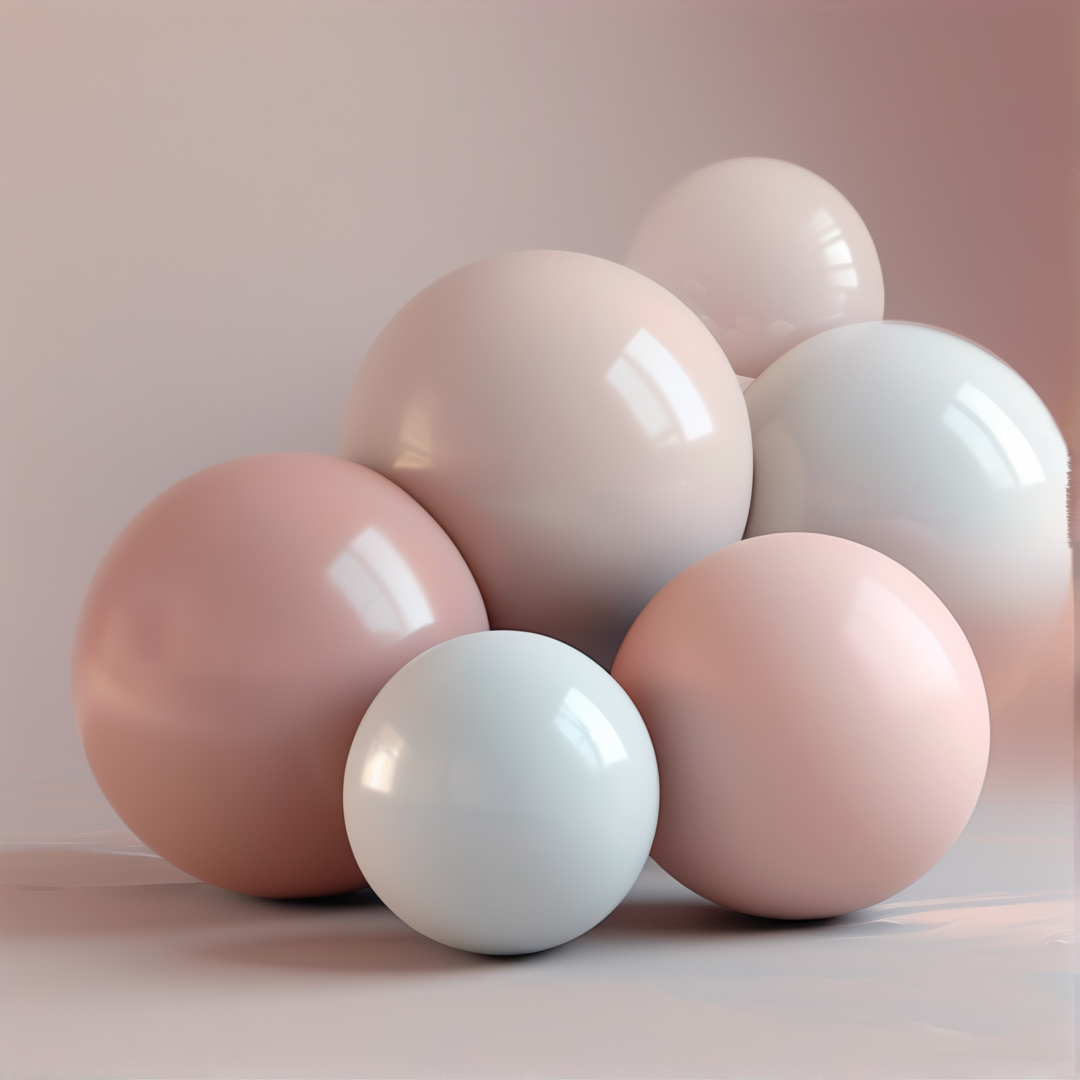 Glossy pastel spheres clustered on a smooth surface with soft directional lighting creating gentle highlights and shadows.