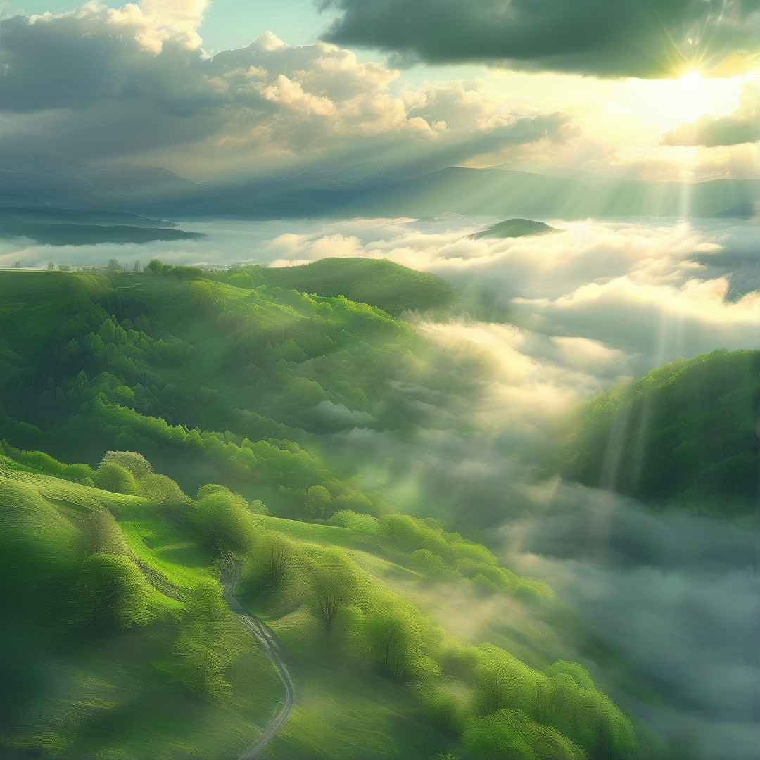 Sunlit Misty Hills