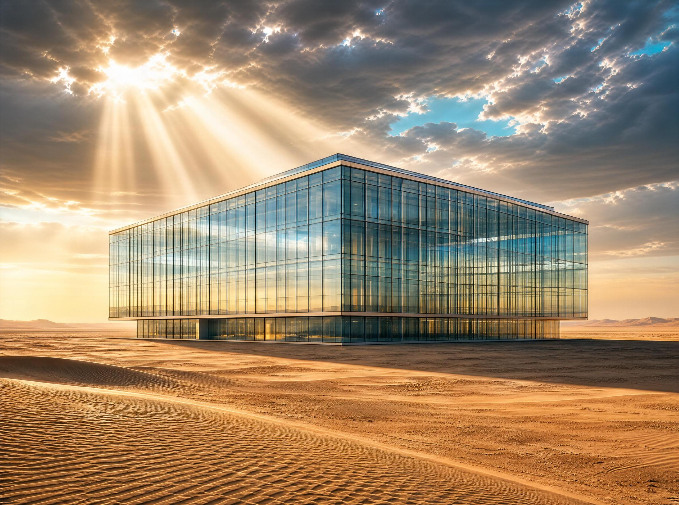 Modern Glass Building in Desert