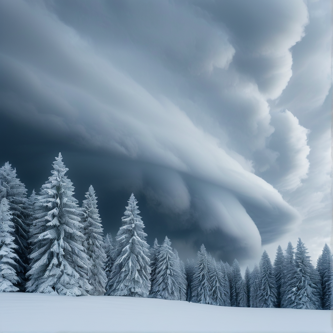 Frozen Forest Under Clouds