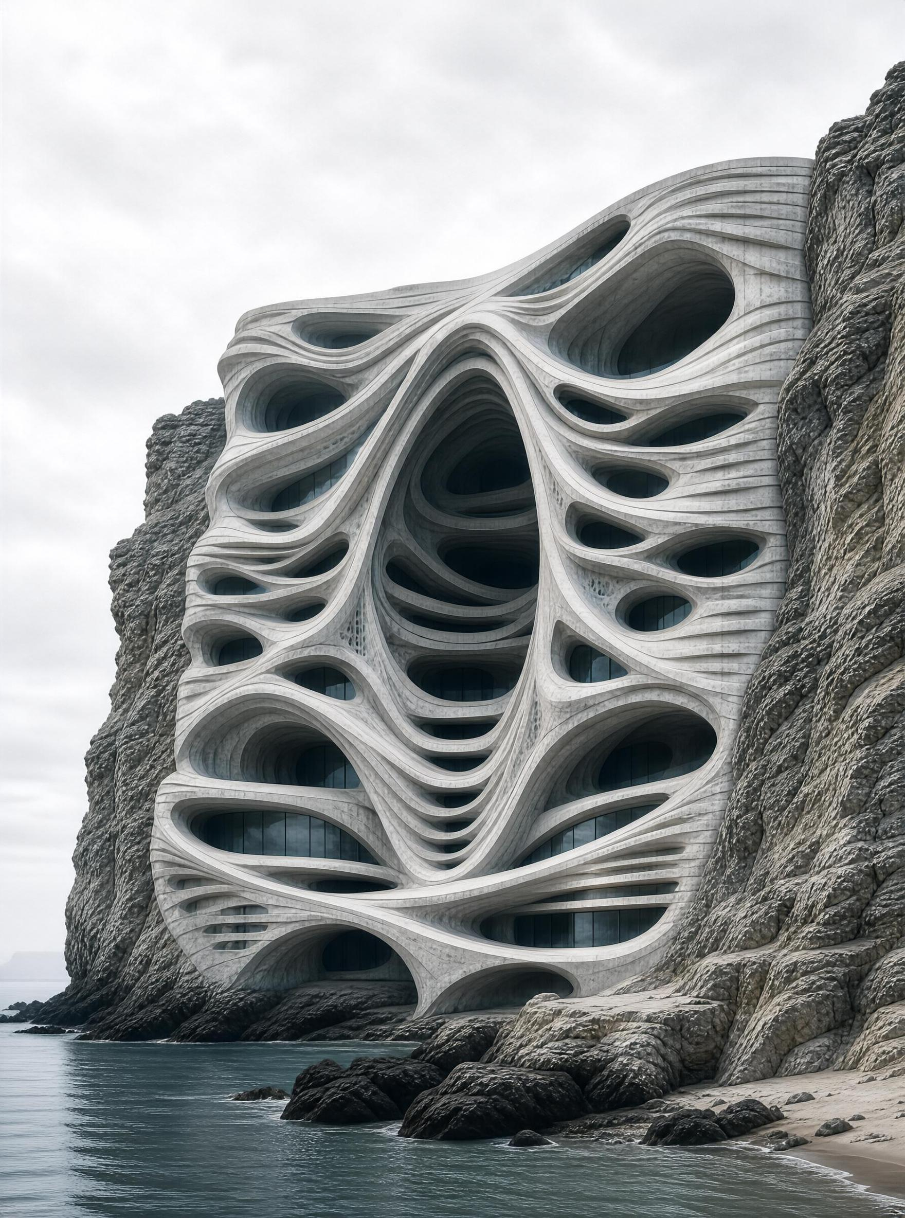 Modern Cliffside Building with Organic Design