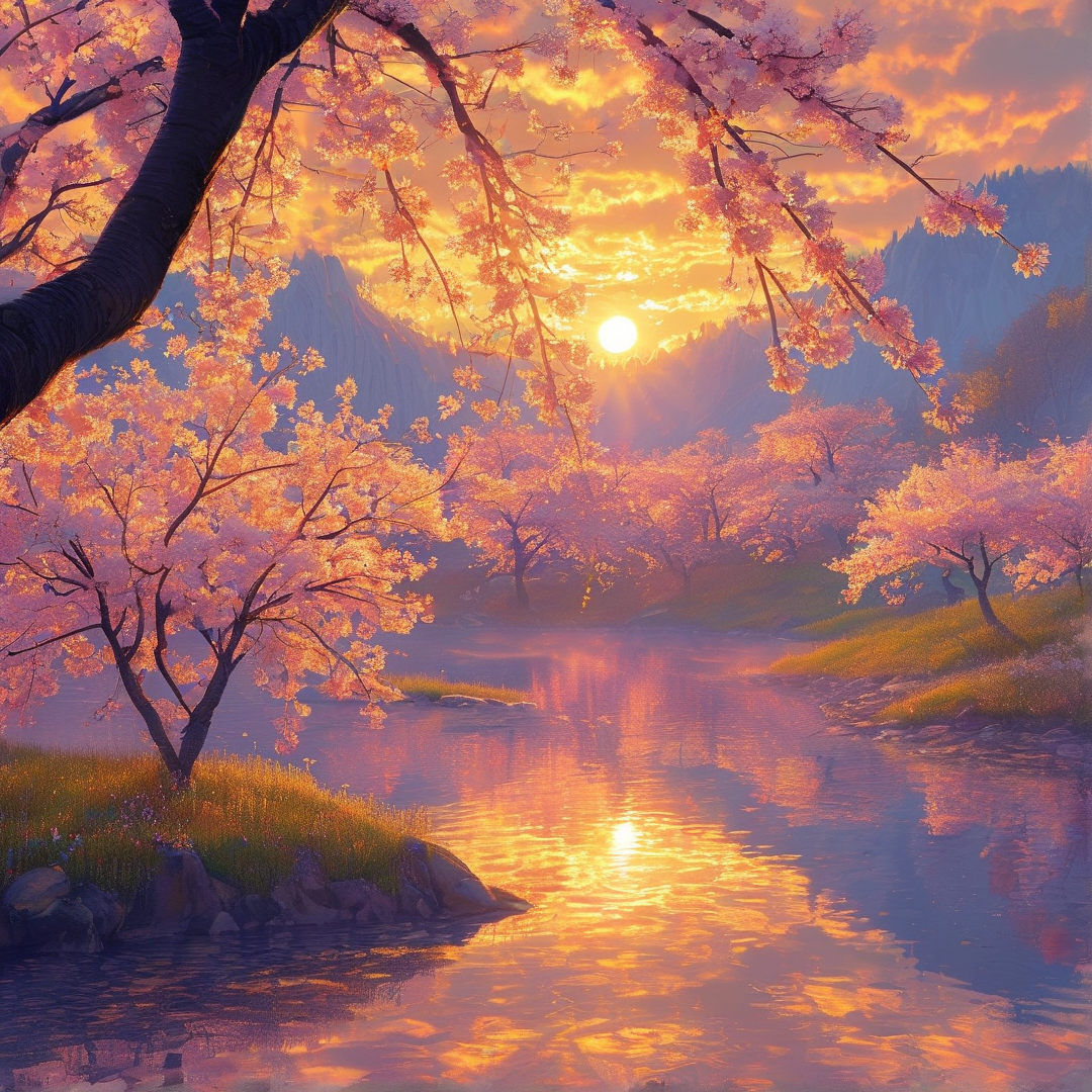 Golden Cherry Blossom River