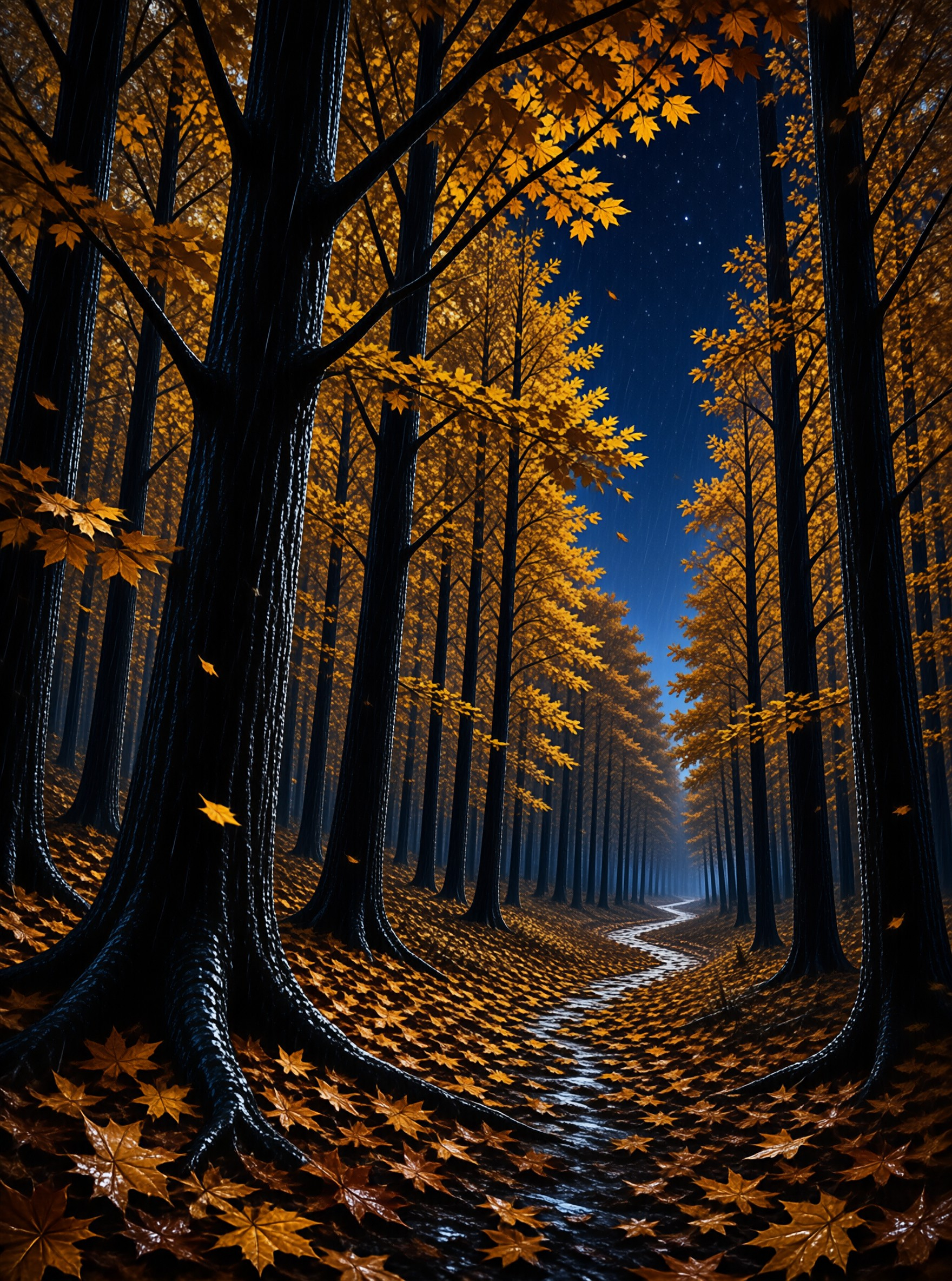 Mystic Autumn Forest Night