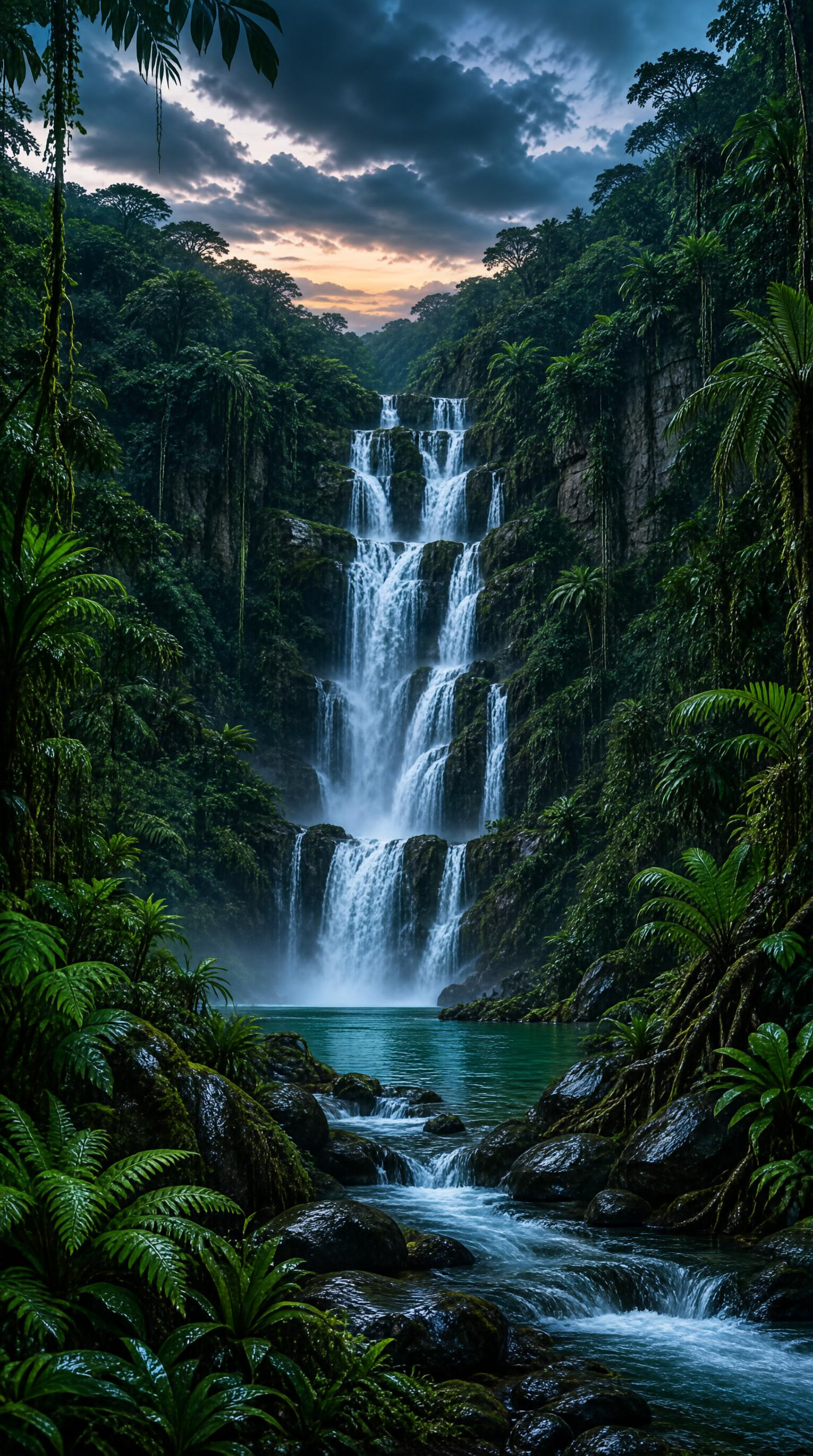 Tropical Waterfall Cascade