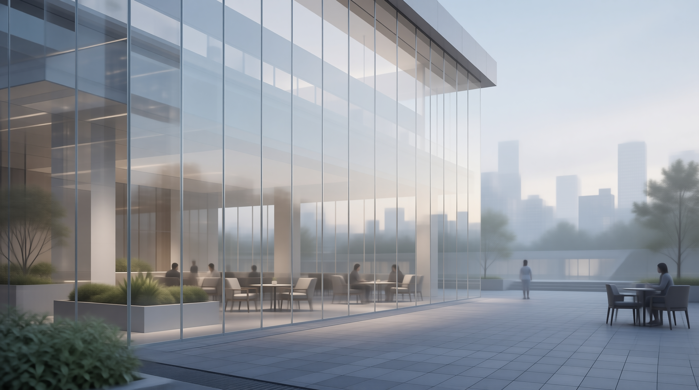 Modern Glass Pavilion at Dawn