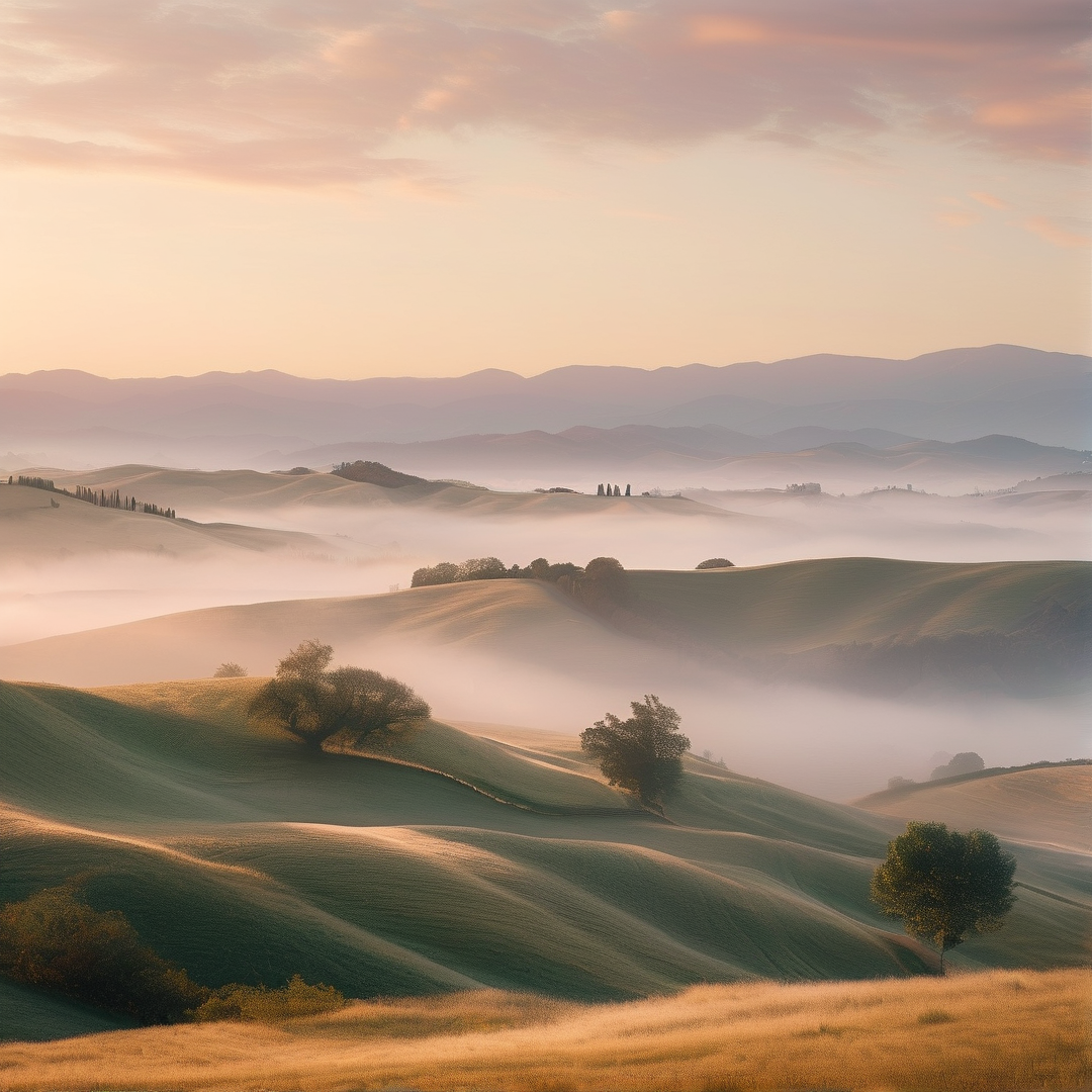 Sunrise Over Misty Hills