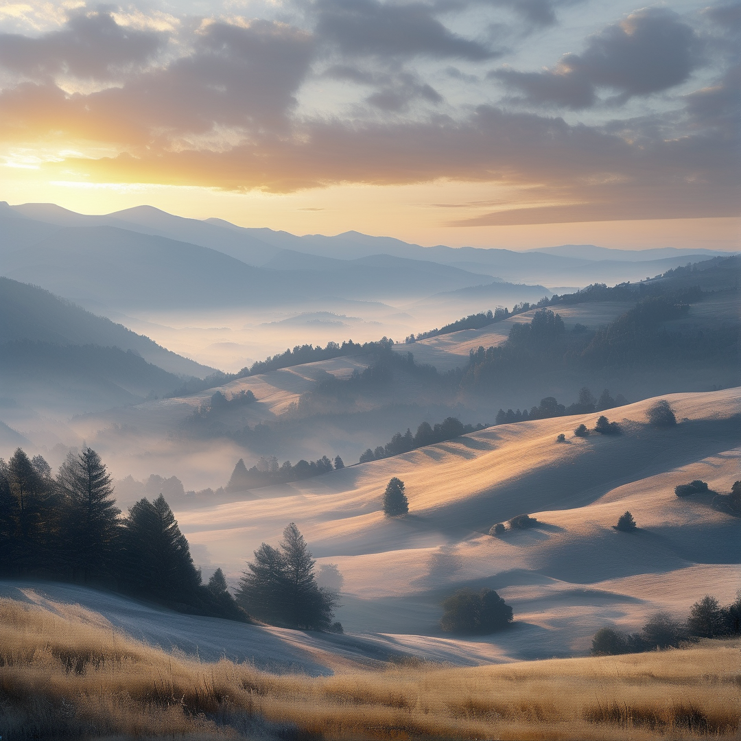 Misty Rolling Hills Sunrise