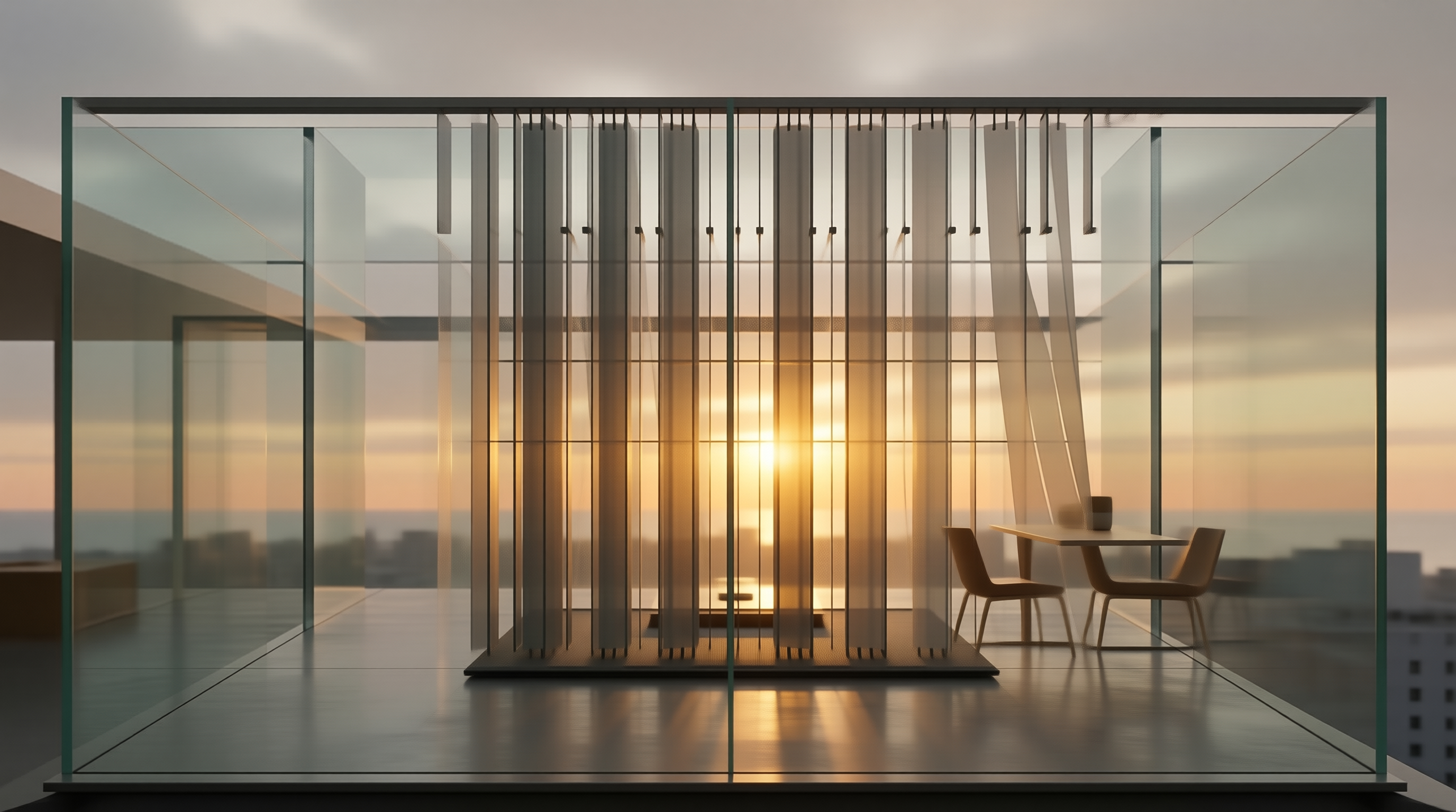 Modern Glass Pavilion Sunset