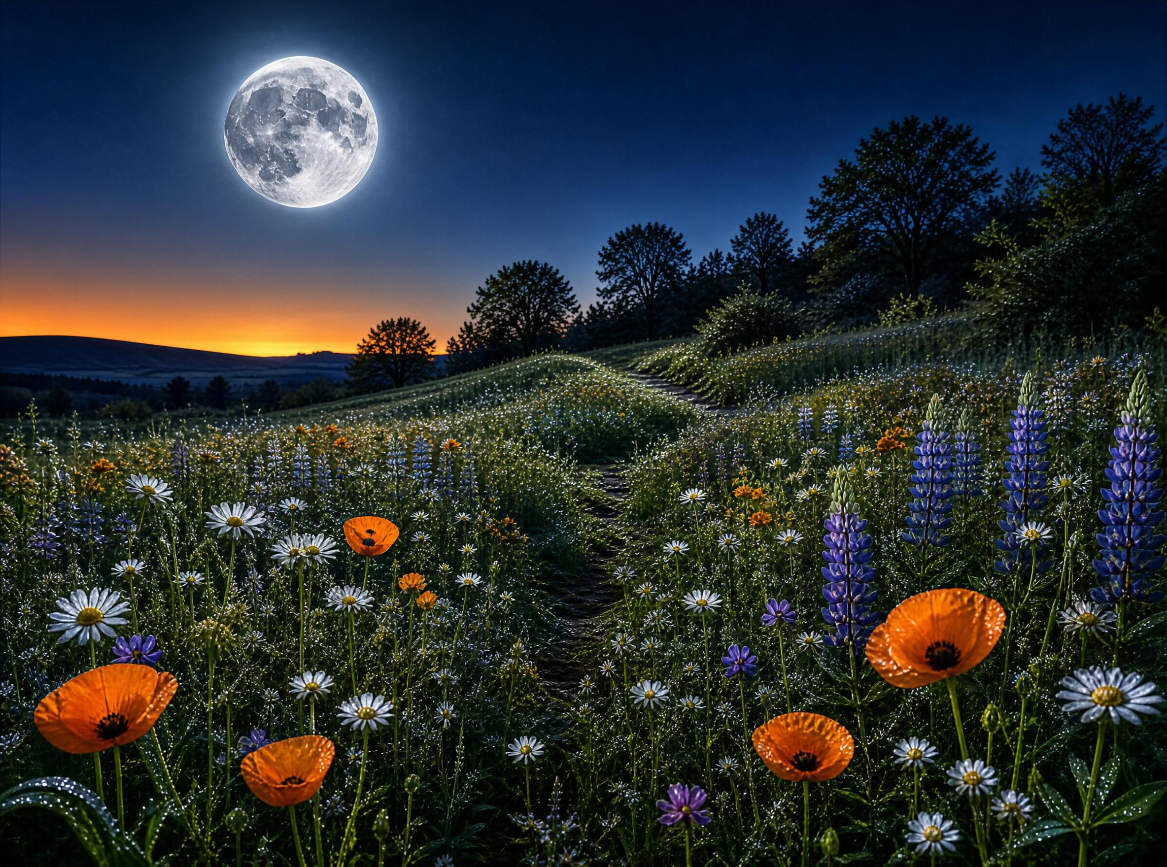 Moonlit Wildflower Field