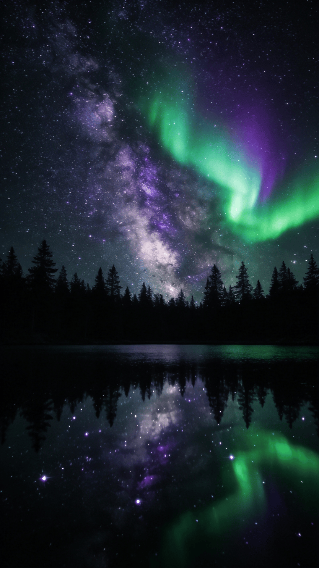 Starlit Lake with Aurora Reflection