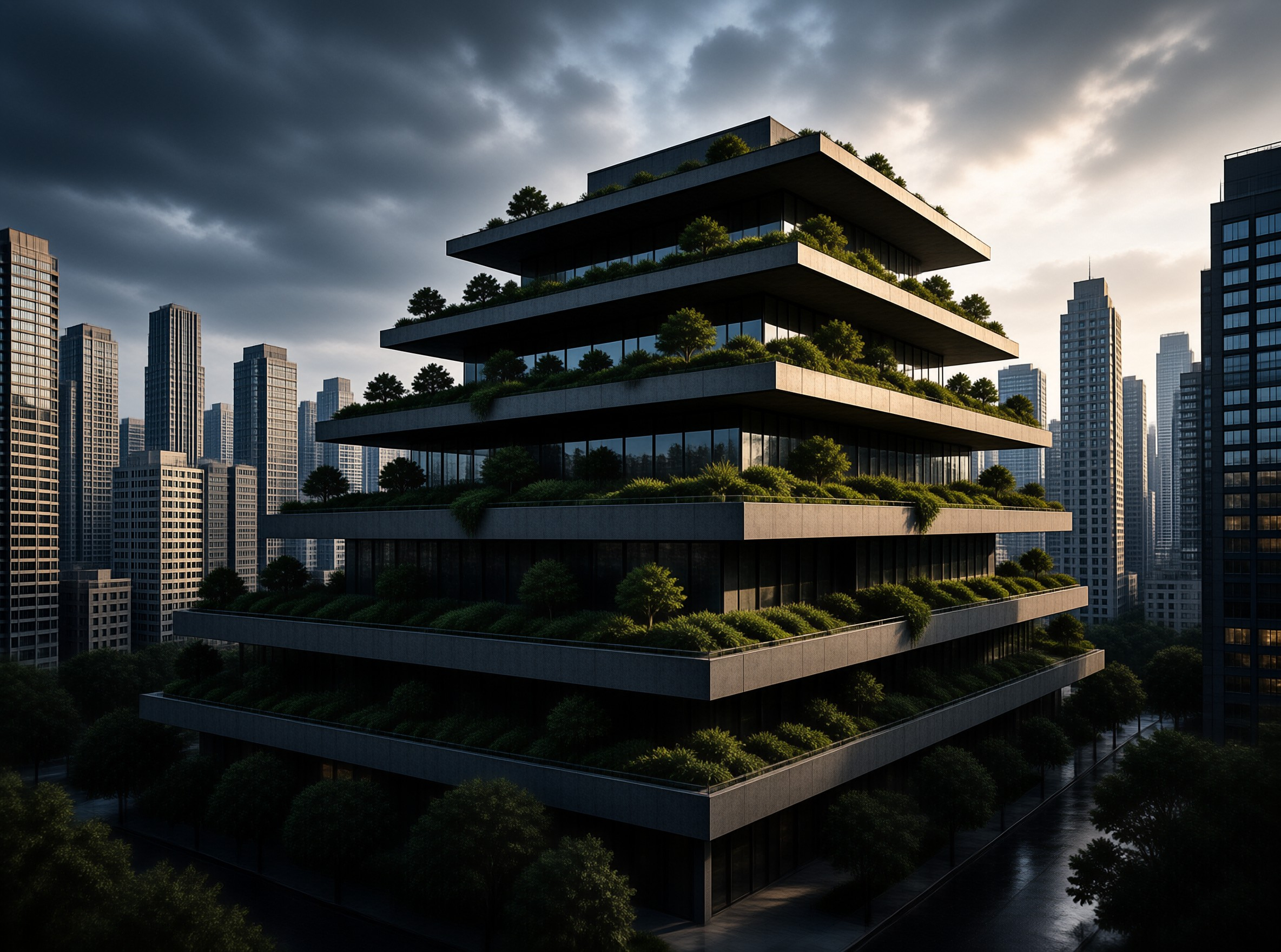 Modern Green Terrace Tower