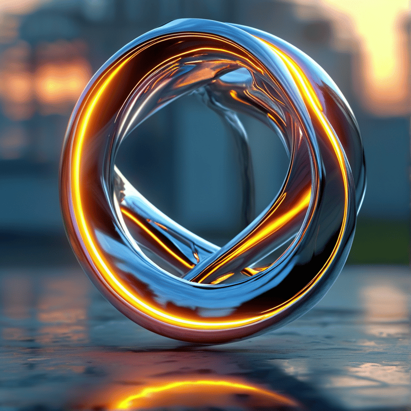 Glowing Chrome Ring Sculpture