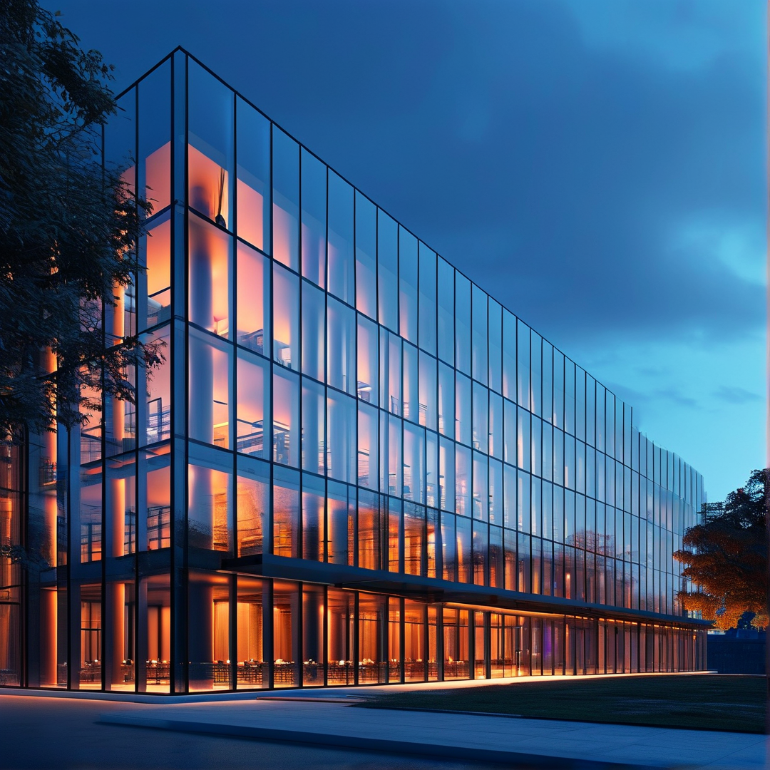 Modern Glass Building at Dusk