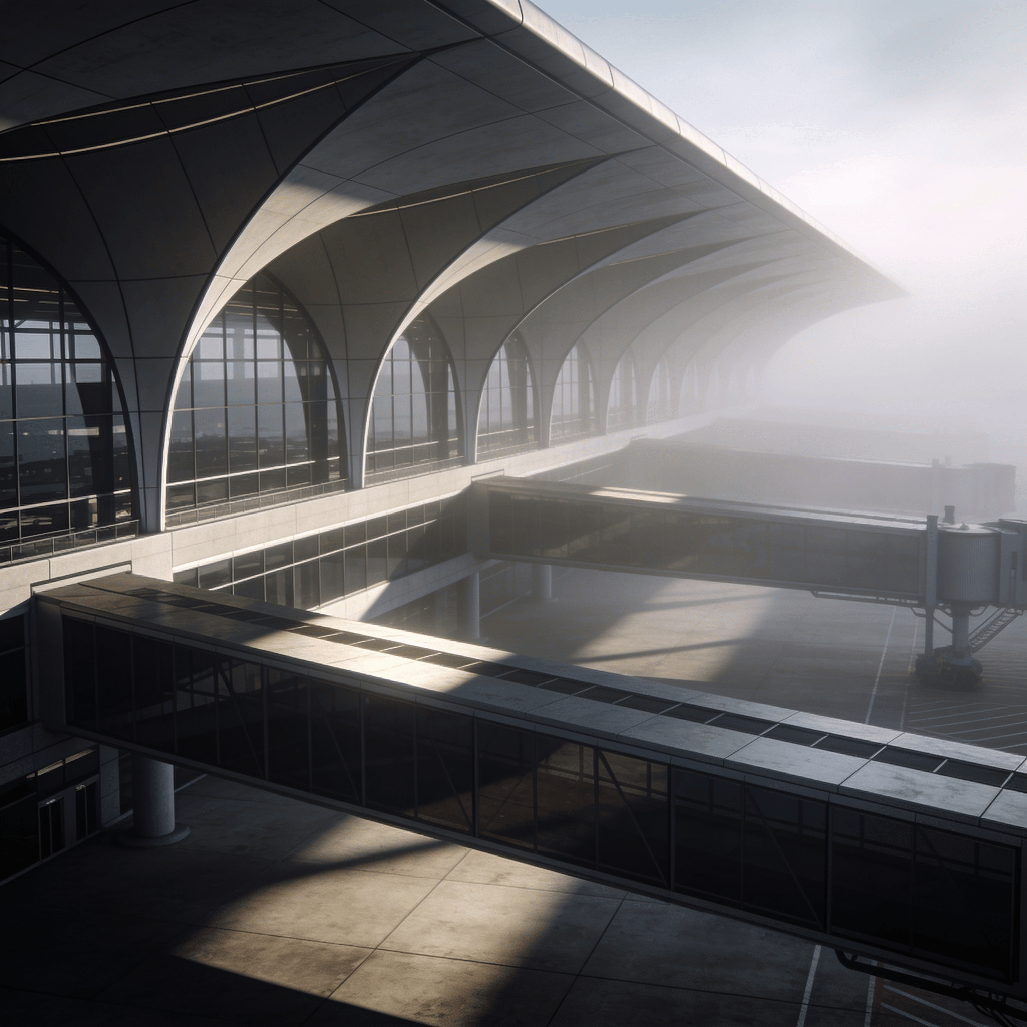 Terminal with Tensile Structure — Foggy Morning