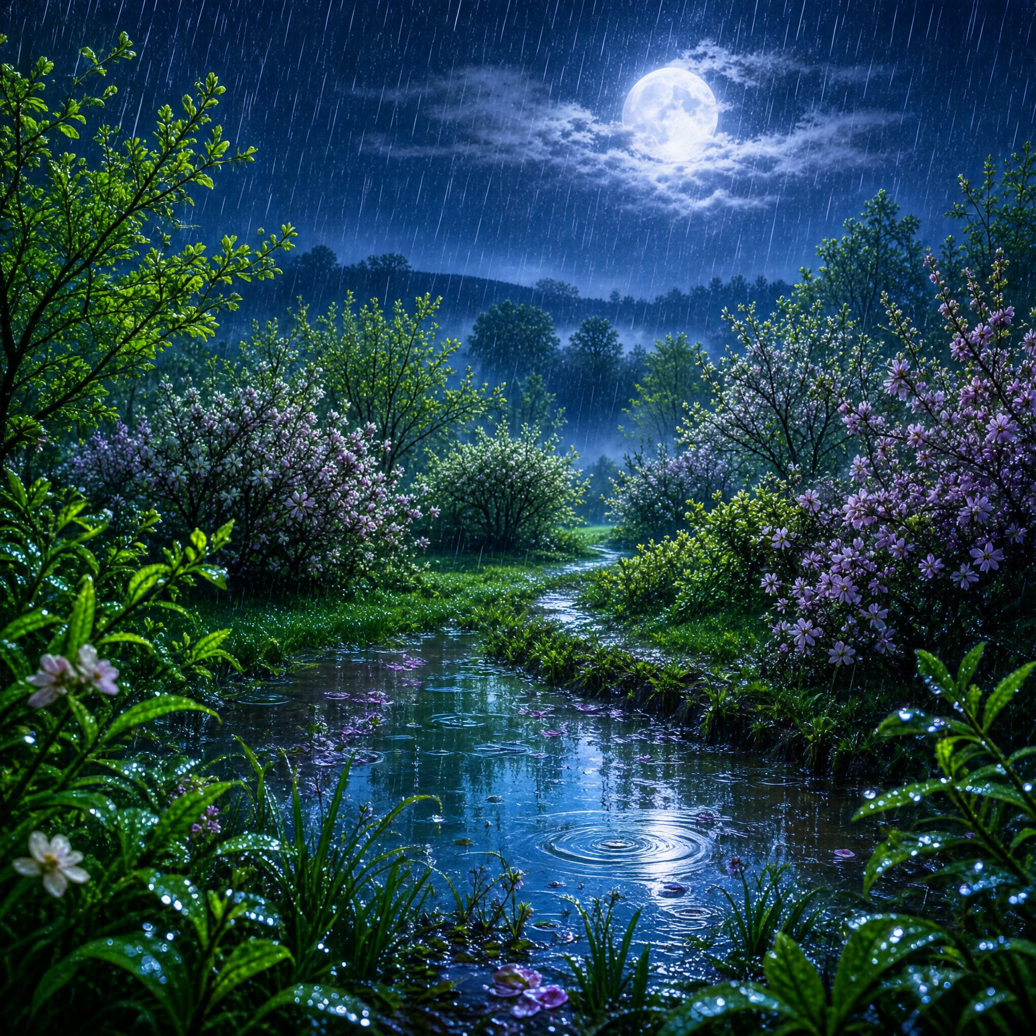Moonlit Rainy Stream