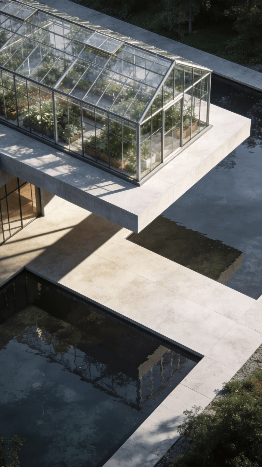 Greenhouse with Floating Cantilever — Reflecting Pool