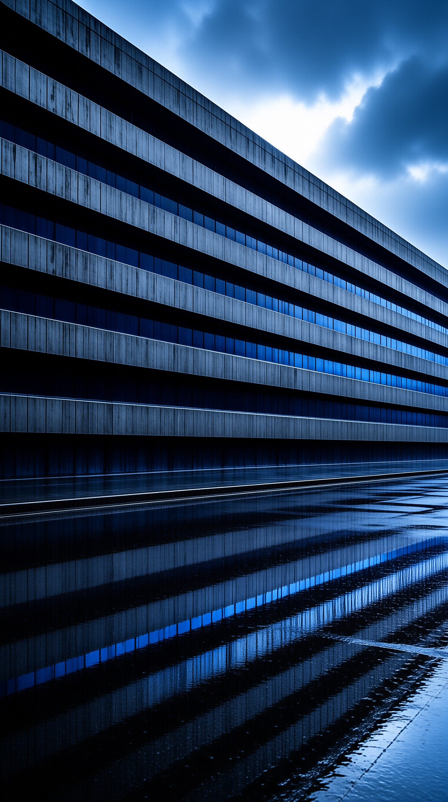 Brutalist Facade in Blue Dusk