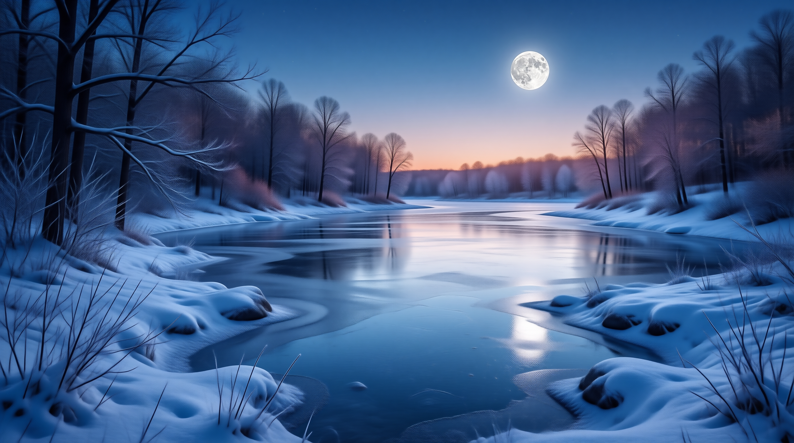 Winter River Moonlight