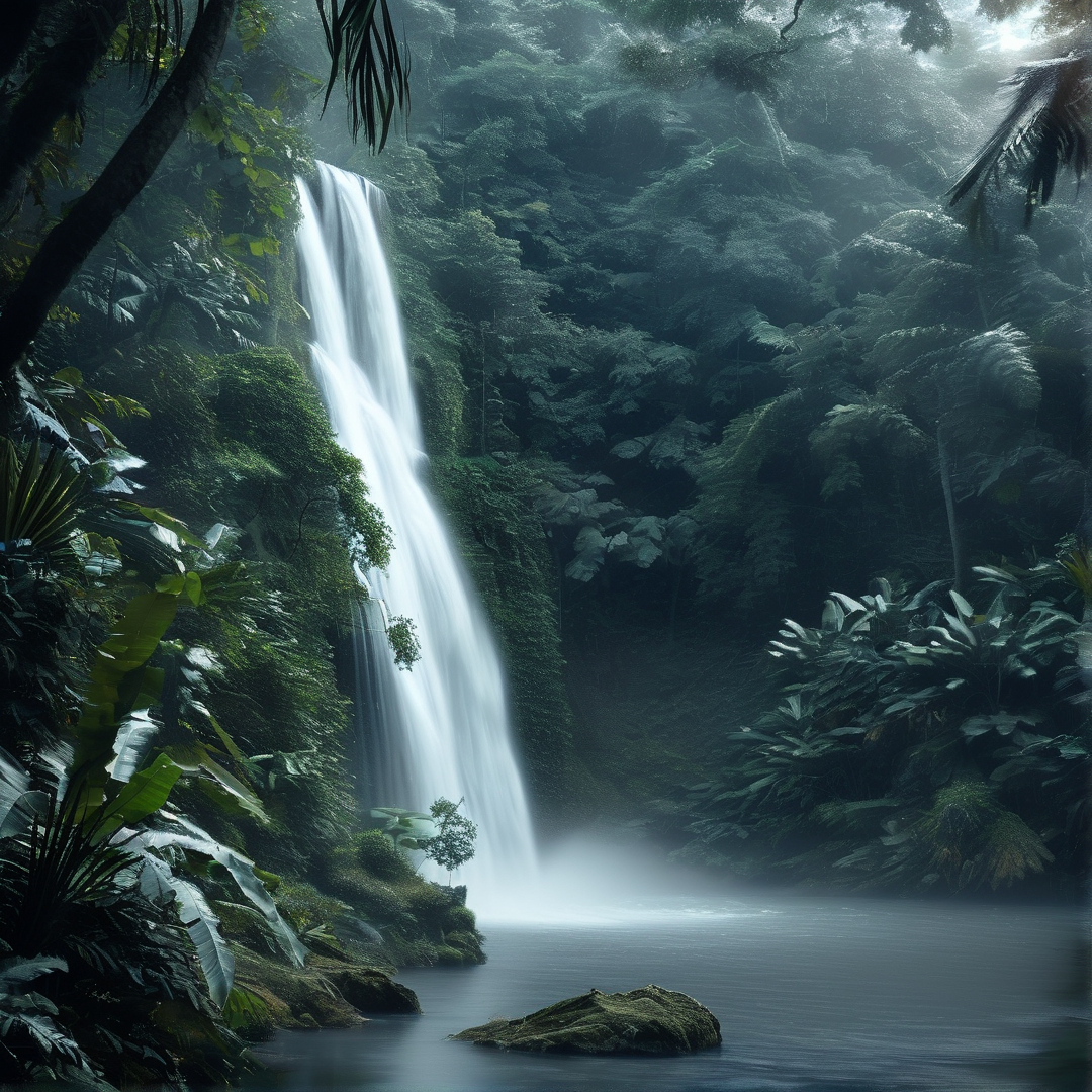 Misty Jungle Waterfall