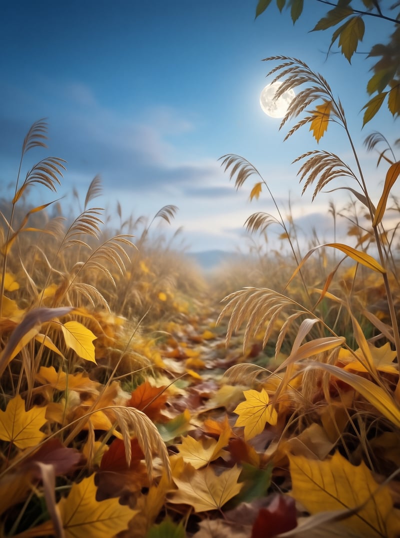 Moonlit Autumn Grassy Path